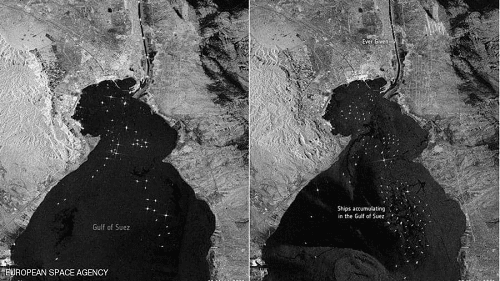 صور من الفضاء توضح حجم أزمة السويس