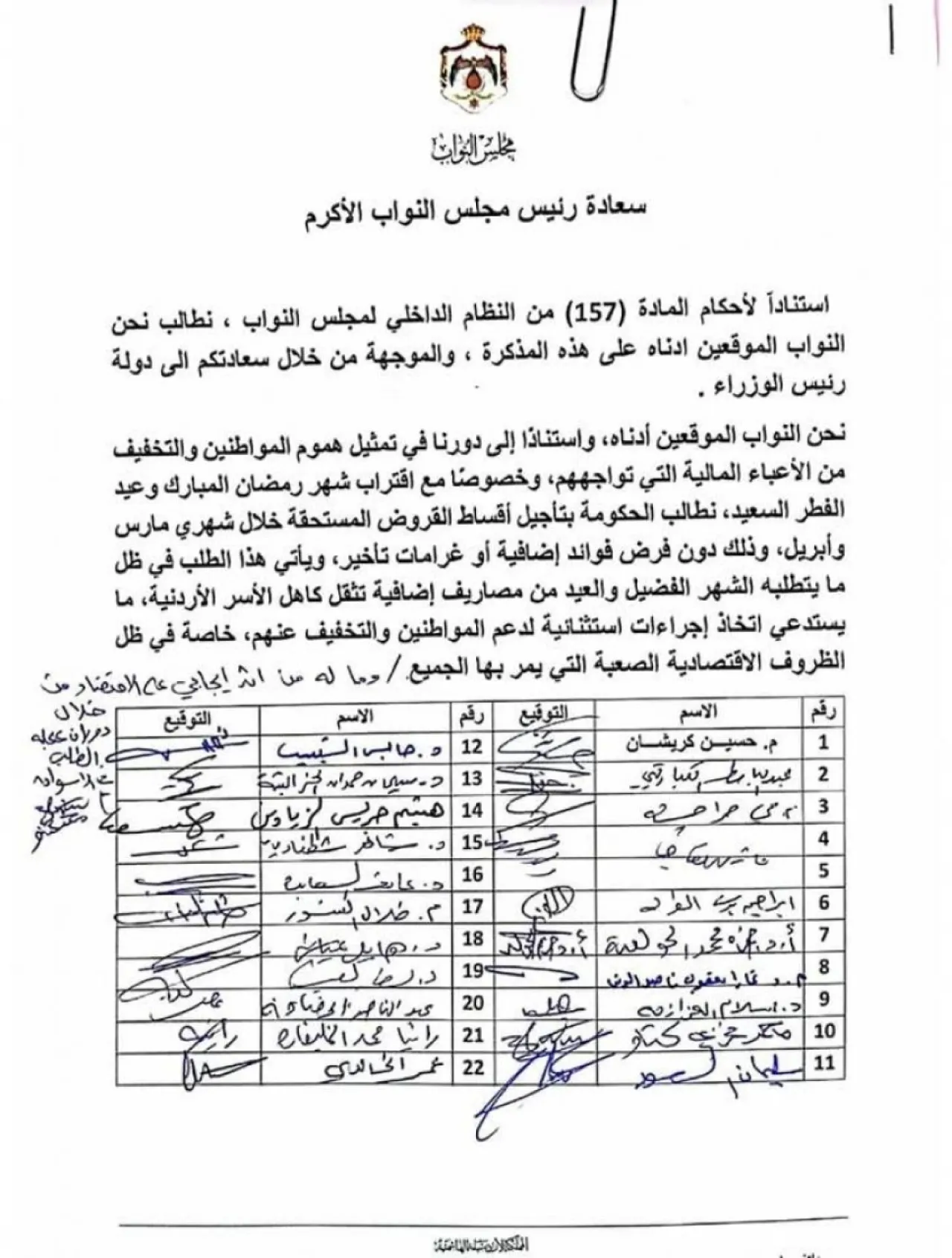 الأردن.. 22 نائبًا يطالبون بتأجيل أقساط القروض خلال آذار ونيسان